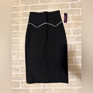 RockSteady Black Pencil Skirt with Chic Silver Detail